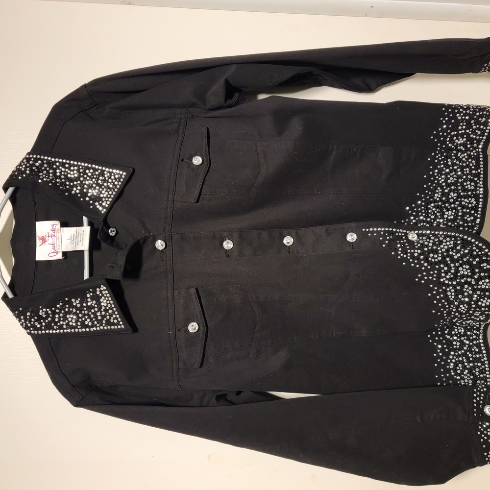 Flashy Black Denim Jacket with BLING, White Black & Silver Embellishments